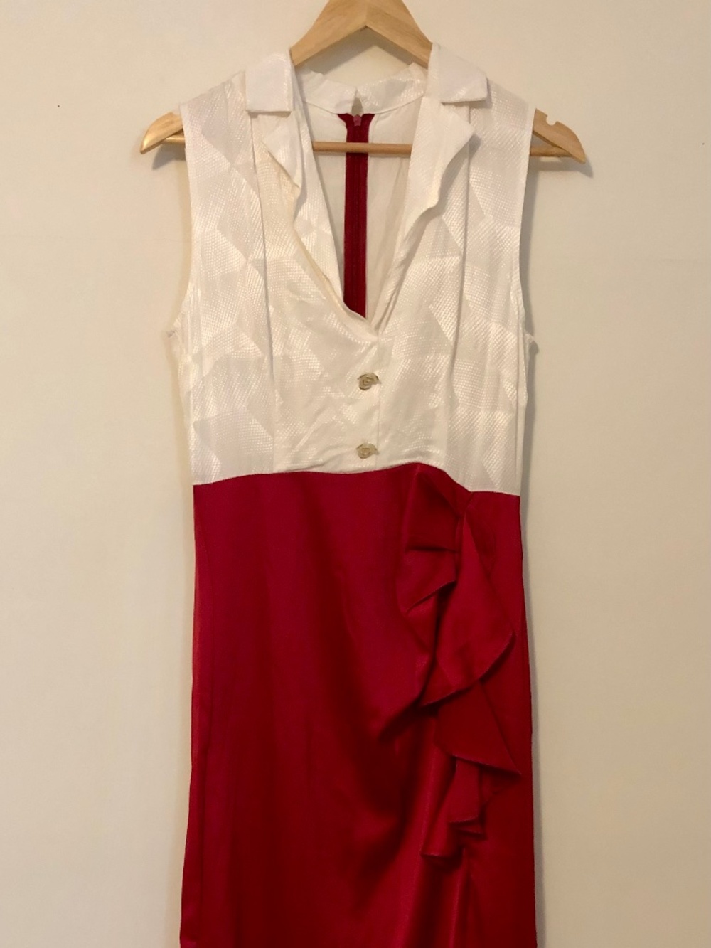 Retro Stage Vintage Rockabilly Pinup Style Midi Red White Satin Dress - L - NWT